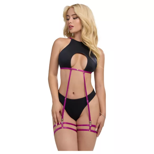 Zôf Zara - top cut-out e perizoma con bretelle reggicalze (nero)
