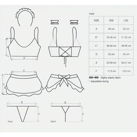 Obsessive - costume cameriera sexy - set 5 pezzi - nero bianco