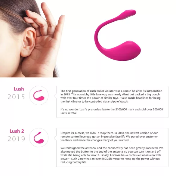 Lovense Lush 2 - vibratore a uovo indossabile controllato tramite app (rosa)