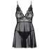 Idillio Ossessivo - camicia da notte leggera in pizzo e tanga (nero)