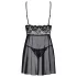 Idillio Ossessivo - camicia da notte leggera in pizzo e tanga (nero)
