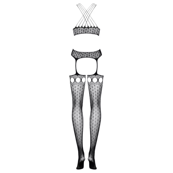 Obsessive G313 - set intimo con lacci e multi-spalline in pizzo nero S-L