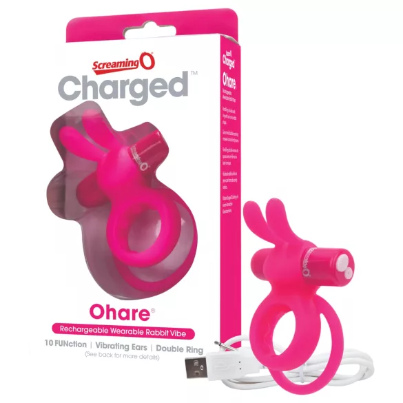 Screaming O Ohare - anello fallico vibrante ricaricabile con coniglietto - rosa