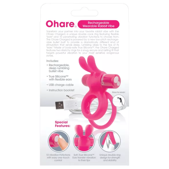 Screaming O Ohare - anello fallico vibrante ricaricabile con coniglietto - rosa