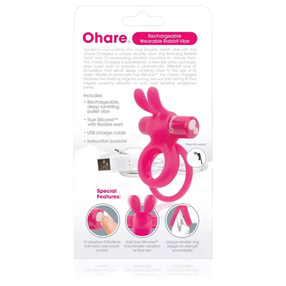 Screaming O Ohare - anello fallico vibrante ricaricabile con coniglietto - rosa