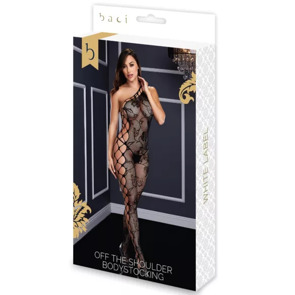 Baci - bodystocking rete floreale monospalla - nero (S-L)