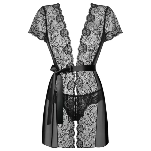 Obsessive Alluria - vestaglia in pizzo con perizoma - nero