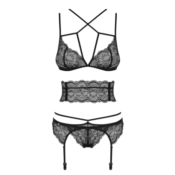 Obsessive Frivolla - set di intimo audace in pizzo (nero)