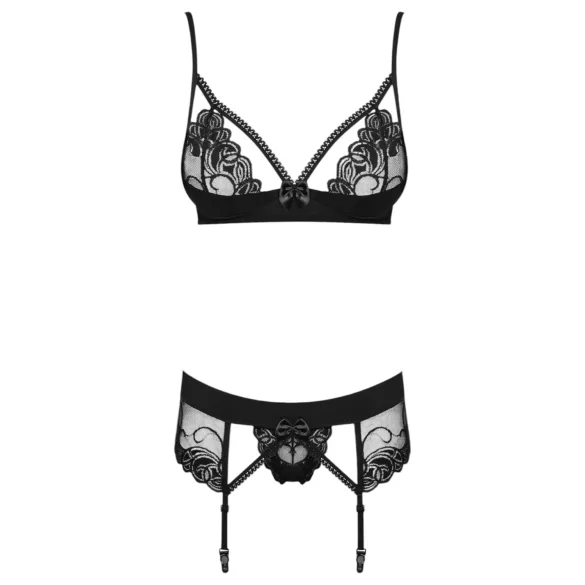 Obsessive - set lingerie ricamato in pizzo nero - L/XL