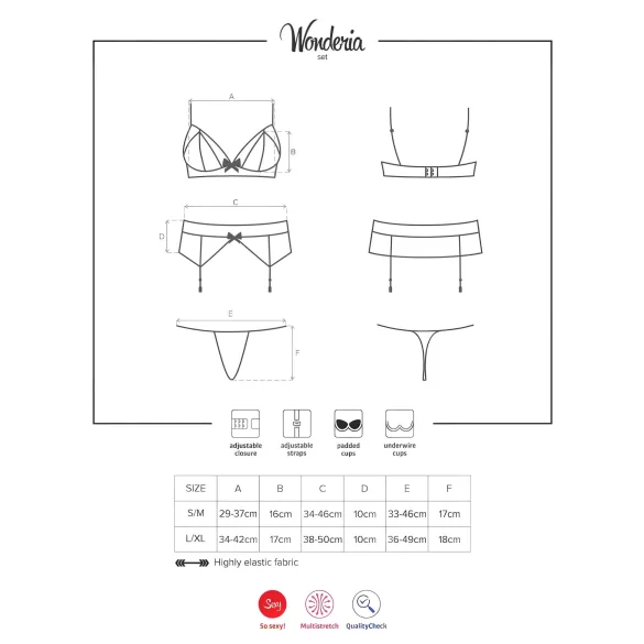 Obsessive - set lingerie ricamato in pizzo nero - L/XL