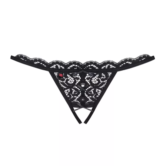 Obsessive - tanga aperta in pizzo con fiocchetto - nero - L/XL