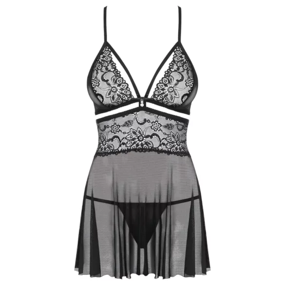 Obsessive - babydoll trasparente in pizzo nero con perizoma