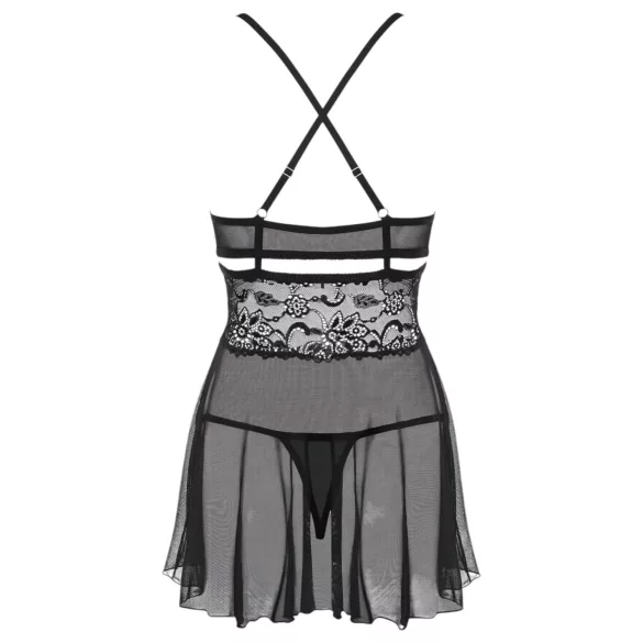 Obsessive - babydoll trasparente in pizzo nero con perizoma