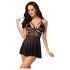 Obsessive 838-BAB-1 - Babydoll trasparente in pizzo (nero) - L/XL
