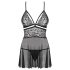Obsessive 838-BAB-1 - Babydoll trasparente in pizzo (nero) - L/XL