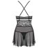 Obsessive 838-BAB-1 - Babydoll trasparente in pizzo (nero) - L/XL