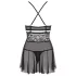 Obsessive - babydoll trasparente in pizzo nero con perizoma - L/XL