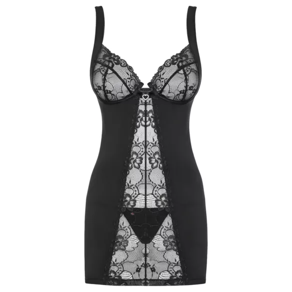 Obsessive - babydoll con perizoma - trasparente nero