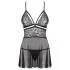 Obsessive - babydoll trasparente in pizzo nero con perizoma - 2XL/3XL