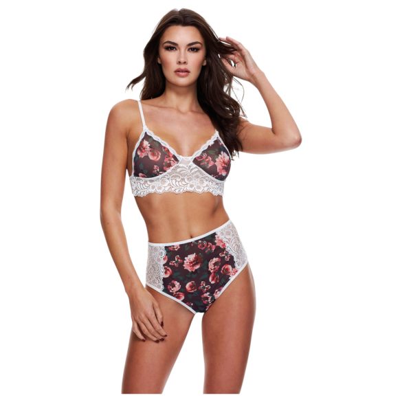 Baci - set reggiseno fiorito e pizzo, vita alta - M/L